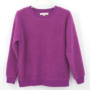 LOFT Sweatshirt Womens Size XS  Purple Crewneck Fuzzy Fleece Faux Sherpa Fall